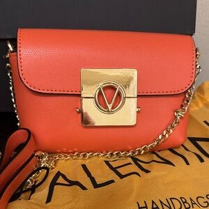 Valentino Vibrant Orange Crossbody Bag with Gold Details